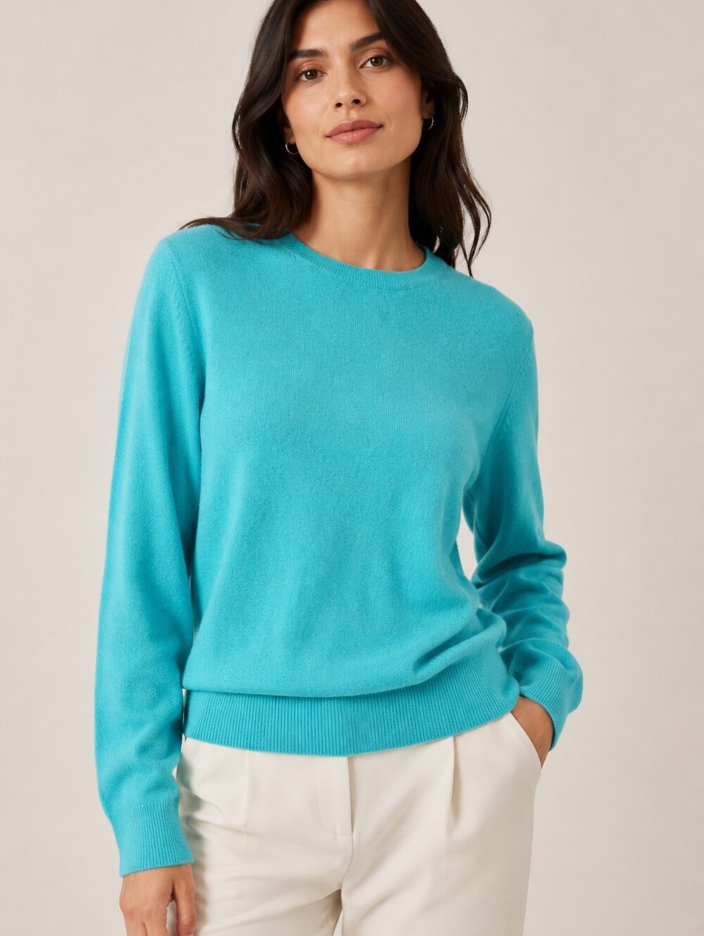 Lands’ End Cashmere Turquoise Blue Crewneck Sweater, Size M